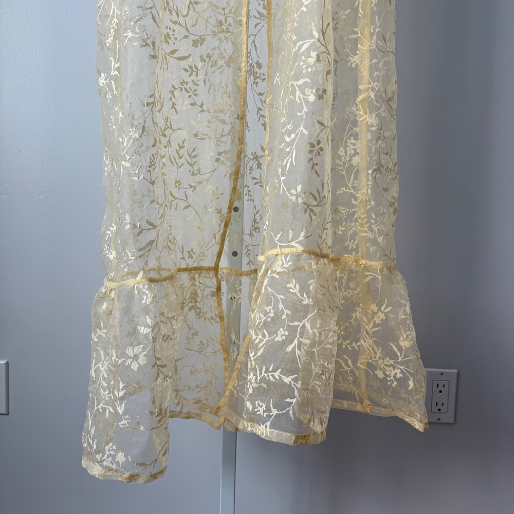 Anthropologie XS Canary Yellow Sheer Floral Maxi Dress Women New Tie Front Boho - Picture 4 of 9